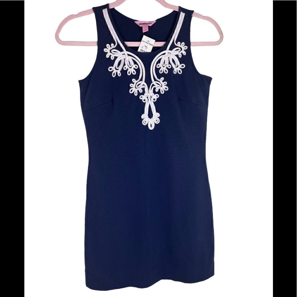 NWT Lilly Pulitzer Navy A-Line Dress with Embellished Neckline Size XS